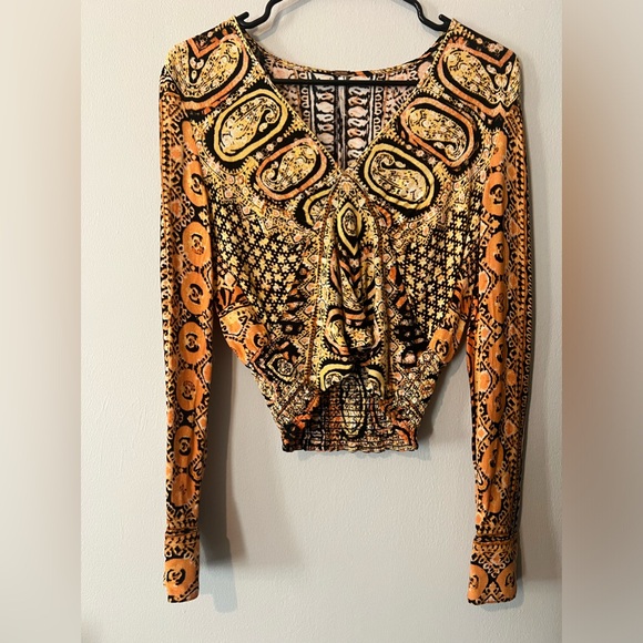 Free People Golden Orange and Black Paisley Boho Crop - Picture 6 of 9